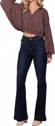 Judy Blue High Rise Raw Hem Flare Jeans In Dark Wash