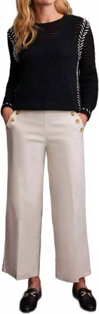 Tribal High Waist Pull-On Palazzo Pant With Button Detail In Moonstone