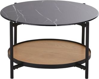 Maisons du monde Mesa de centro de vidrio templado con efecto m&aacute;rmol negro