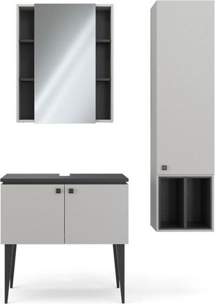 Vicco Conjunto de muebles de baño Gerta, Gris, 3 partes, mueble alto 1 puerta