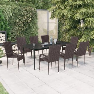 vidaXL Juego De Comedor Para Jard&iacute;n 9 Piezas Marr&oacute;n Y Negro Vidaxl