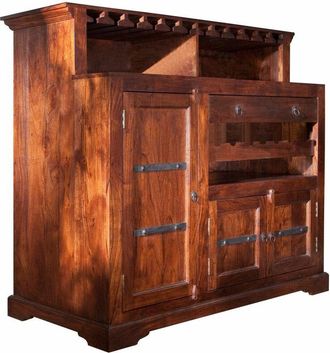 Massivmoebel24 OXFORD 903 Mobile Bar in legno di acacia - laccato / nougat 140x66x125