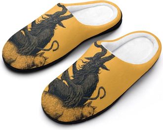Generic Krampus on Cat Mens Cozy Cotton Slippers with Memory Foam Lightweight Anti-skid House Shoes for Indoor Outdoor