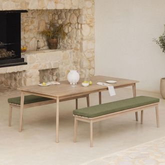 Sklum Set De Mesa Rectangular 180x90 Cm Y 2 Bancos De Jard&iacute;n En Madera De Acacia Kaela Sklum