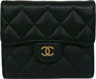 Chanel Black Grained Calfskin Wallet (Tri-Fold) (Pre-Owned)