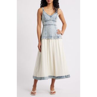 Moon River Sleeveless Mixed Media Denim Dress in Denim Blue at Nordstrom Rack, Size X-Large
