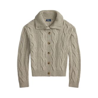 Polo Ralph Lauren Cardigans, female, Gray, XL, Long Sleeve Crew Neck Cardigan