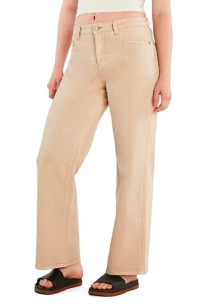 HINT OF BLU Clever Ripped High Waist Wide Leg Jeans in Toffee Light at Nordstrom, Size 25