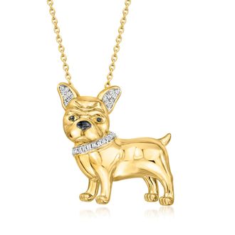 Ross-Simons Diamond French Bulldog Pin/Pendant Necklace in 18kt Gold Over Sterling