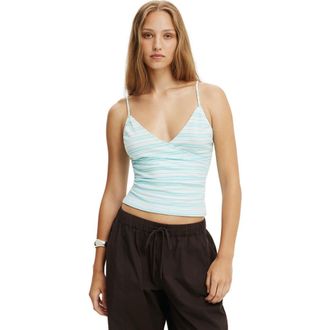 Cotton On Womens Fern Wrap Cami in Aqua Crush White Stripe at Nordstrom, Size Xx-Small