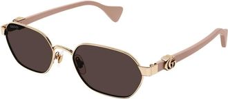 Gucci Elegante Zeshoekige Zonnebril met Paarse Lenzen - unisex - Zonnebrillen - Geel - 56 MM - Accessoires