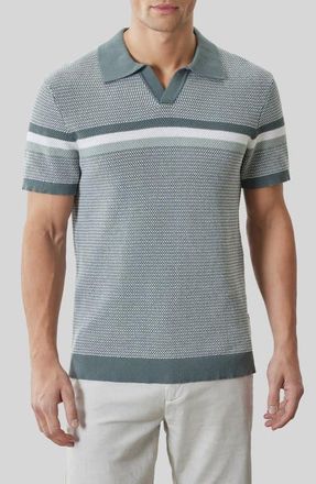 Robert Barakett Rourke Placed Stripe Cotton Polo Sweater in Olive Dust at Nordstrom, Size Xx-Large