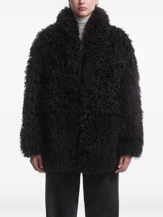 Nour Hammour Amara collarless jacket - women - Lamb Shearling - S - Brown