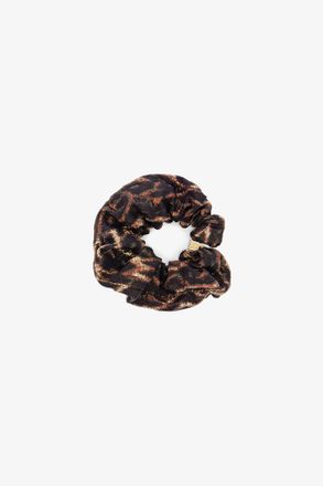 Ganni Green Metallic Printed Scrunchie