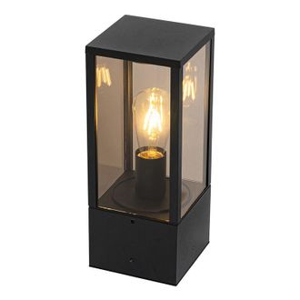 QAZQA Qazqa Industrial L&aacute;mpara De Exterior De Pie Negra Con Humo 40 Cm Ip44 - Charlois Aluminio /vidrio Rectangular Adecuado Para Led Max. 1 X 40 Watt