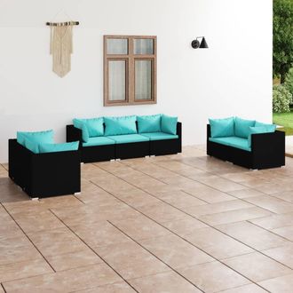 vidaXL Set De Muebles De Jard&iacute;n 7 Pzas Y Cojines Rat&aacute;n Sint&eacute;tico Negro Vidaxl