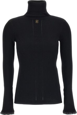 Elisabetta Franchi Black Ribbed Stretch Turtleneck Sweater