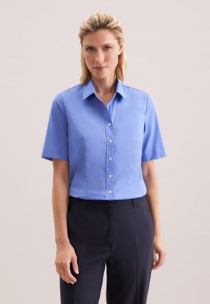 Seidensticker Hemdbluse SEIDENSTICKER, Damen, Gr. 3XL (46), blau (mid blau), 100% Baumwolle, unifarben, regular fit, ohne Ausschnitt, ohne B&uuml;ndchen, Blusen Hemdblus