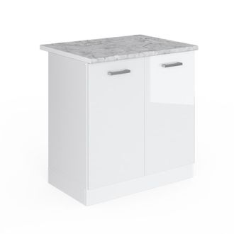 Vicco Mueble Bajo Para El Fregadero R-line, Blanco Alto Brillo, 80 Cm Con Puertas, Con Encimera Vicco
