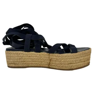 Miu Miu Miu Miu Sleehakken Sandalen met Bandjes in Donkerblauw Leer en Su&egrave;de