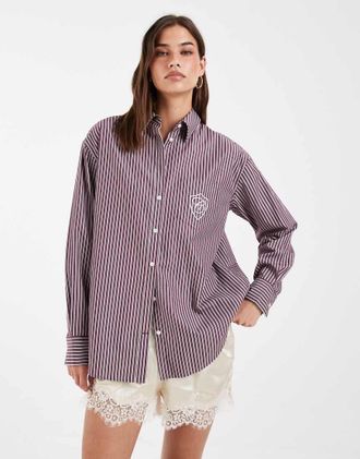 GANT Camicia oversize comoda bordeaux a righe con logo-Rosso