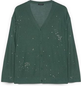 Fiorella Rubino Truien & Vesten, Dames, Groen, L, Nylon, Cardigan met lichtgevende applicaties