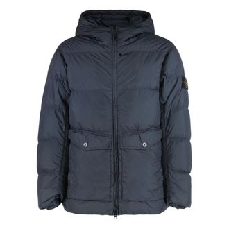 Stone Island Down Jackets, male, Blue, Size: XL Hooded Jacket in Nylon