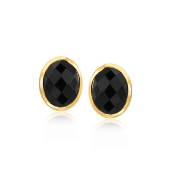 Ross-Simons Bezel-Set Onyx Stud Earrings in 18kt Gold Over Sterling