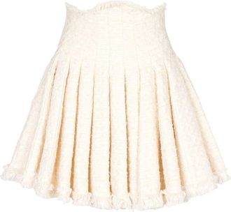 Balmain pleated tweed skirt - women - Cotton/Organic Cotton/Viscose/Other Materials - 38 - White