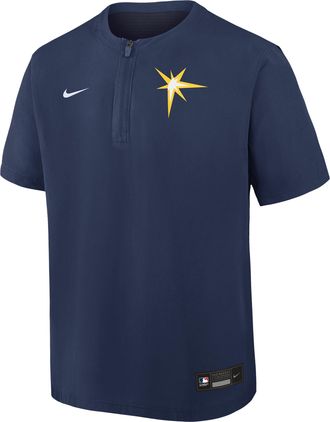 Nike Tampa Bay Rays Authentic Collection Nike Mens Dri-FIT MLB 1/4-Zip Short-Sleeve Windshirt in Blue | 04HF11TFTPA-Q9T