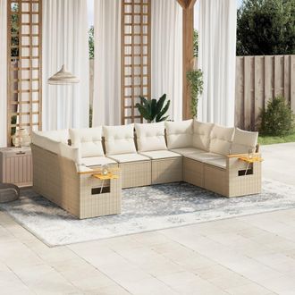 vidaXL Set De Sof&aacute;s De Jard&iacute;n 9 Pzas Con Cojines Rat&aacute;n Sint&eacute;tico Beige Vidaxl