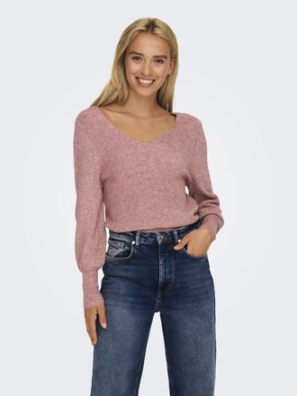 Only V-Ausschnitt-Pullover ONLY ONLATIA L/S V-NECK CUFF KNT, Damen, Gr. S (36), rosa (dusty rose detail:with melange), Rippstrick, Obermaterial: 50% Viskos