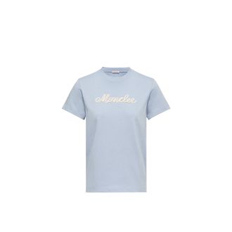 Moncler Moncler Logo Embroidery Cotton T-shirt, Women, Blue, Size: Xl