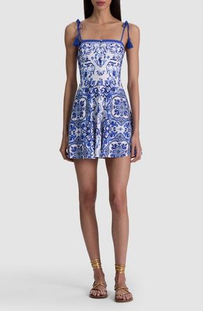 Alice & Olivia Glinda Tassel Strap Linen Blend Minidress in Solstice at Nordstrom, Size 12
