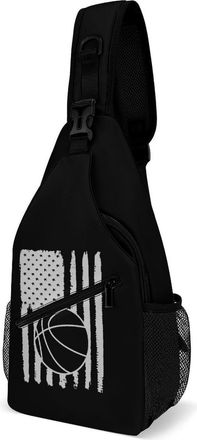 Generic Basketball U.S. Flag Mens Shoulder Bags Sling Crossbody Backpack Travel Hiking Chest Bag with Small Side 38x20cm