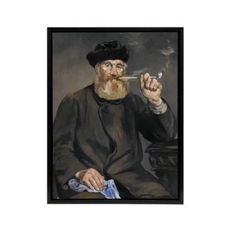 Artery8 The Pipe Smoker Portrait Manet Vintage Black Framed Canvas Wall Art in Grey | Size: W24 x H32