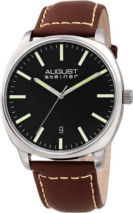 August Steiner Black Dial Brown Leather Mens Watch AS8245SSBR