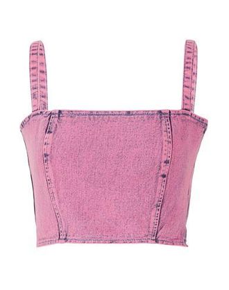8 by YOOX PINK WASH_ORGANIC COTTON DENIM CROP TOP