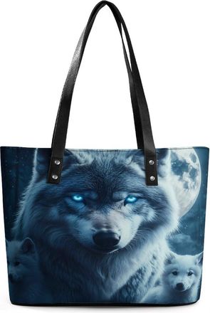 Generic Beautiful Night Three Wolf Tote Bags for Women Cute Shoulder Purses Handbags