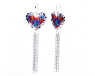 Gold & Honey Womens Heart Tassel Earrings In Red-And-Blue-Print