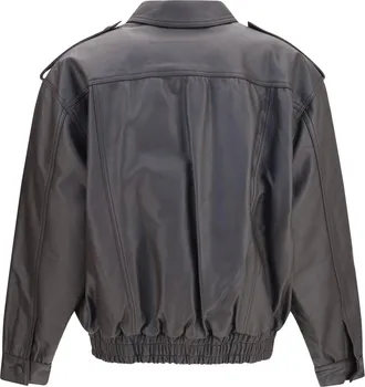 Blaz&eacute; Milano Womens Charlie Ares Leather Bomber Jacket Ebano Lamb Ovis Aries