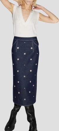 Huishan Zhang Sonia Crystal-Embellished Denim Skirt In Indigo