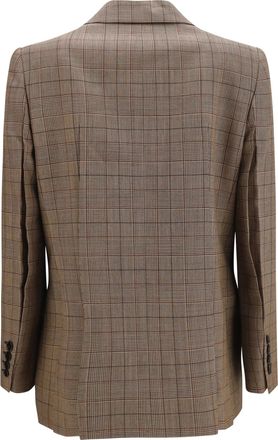Chlo&eacute; Womens Checked Double-Breasted Blazer Brown - Beige 1 Merino Wool Ovis Aries Blazers & Vests
