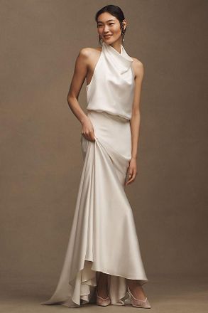 Watters Willowby by Watters Morgana Satin Cowl-Neck A-Line Wedding Gown