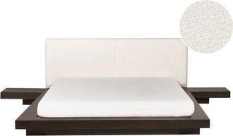 Beliani Modern eu King Size Platform Bed 5ft3 Side Tables Boucle Headboard Dark Ash Wood Zen