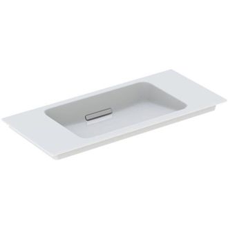 Keramag Lavabo Para Muebles Geberit One, Salida Horizontal, Compacto, 90x40cm, Sin Orificio Para Grifer&iacute;a, Rebosadero Oculto, Blanco, Keratect, Cromo Brillo
