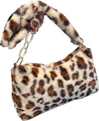 Generic Womens Plush Bags Plush Bag Fashion Large Capacity Shoulder Bags Leopard Print Totes Underarm For Women Girls(Beige)