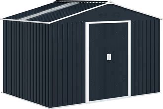OEM Cobertizo De Jard&iacute;n 4,9 M&sup2; 277x195x192 Cm Con 2 Puertas Corredizas Base Refuerzo (suelo No Incluido) Gris Oscuro