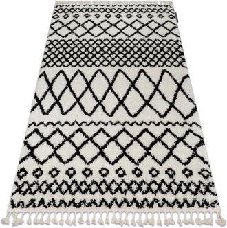 RugsX Rugsx - Alfombra Berber Safi N9040 Blanco/negro Franjas Bereber Marroqu&iacute; Shaggy Black 120x170 Cm