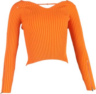 Jacquemus V-Neck Long Sleeve Crop Top in Orange Viscose